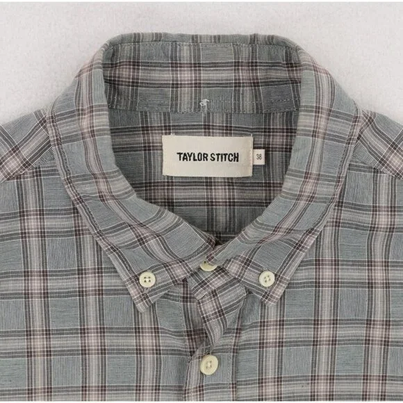 Taylor Stitch Shirt Mens 38 Green Brown Plaid Organic Cotton Long Sleeve - Picture 4 of 6